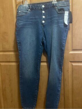 NWT Tahari Blue Denim Jeans Amelia Button Fly Skinny Size 18W
